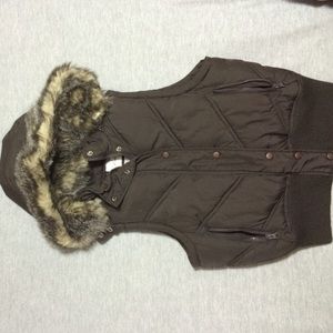 Brown faux fur winter vest